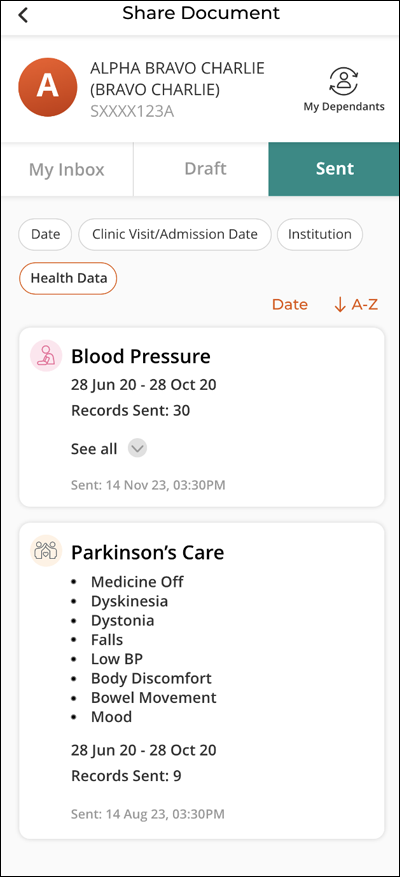 View submitted blood pressure record